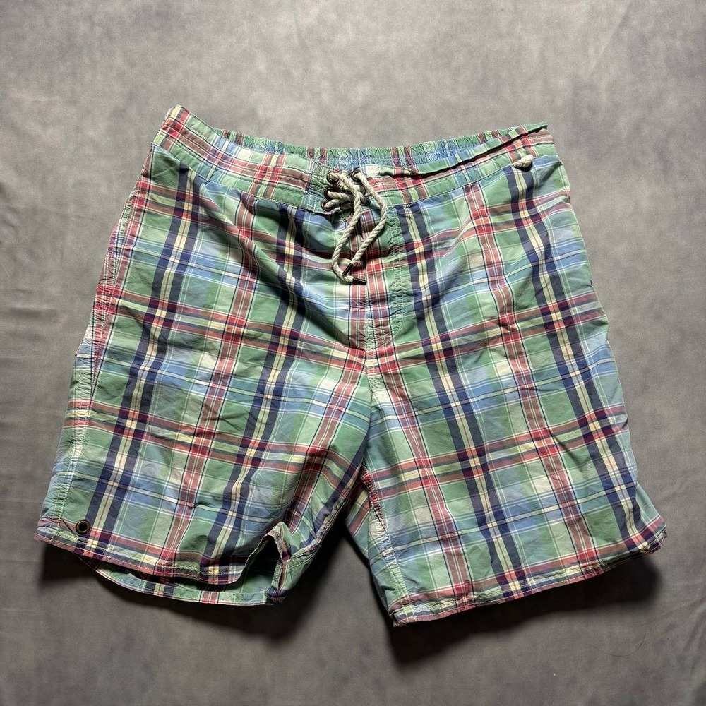Polo Ralph Lauren Mens Plaid Swim Trunks Green Blue Red Size Large Board Shorts